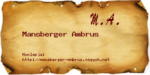 Mansberger Ambrus névjegykártya
